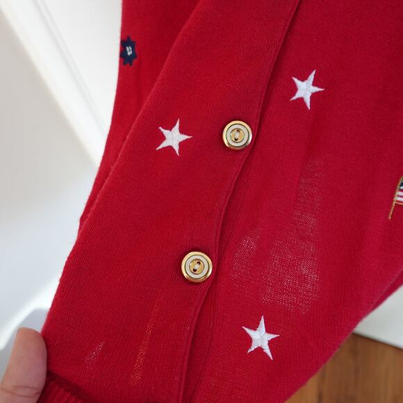 Teddi Embroidered Americana Patriotic Cotton Ramie Short Sleeve Red Cardigan L - Picture 7 of 8